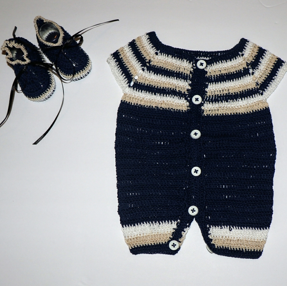 Handmade crochet newborn outfit NAVY BLUE